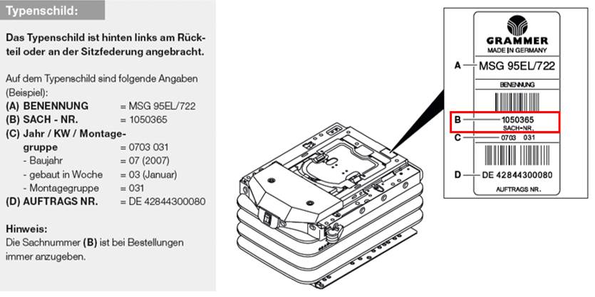 Grammer sticker met Type- en Sachnummer